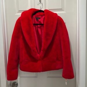 Brand new INC bright red faux fur jacket.